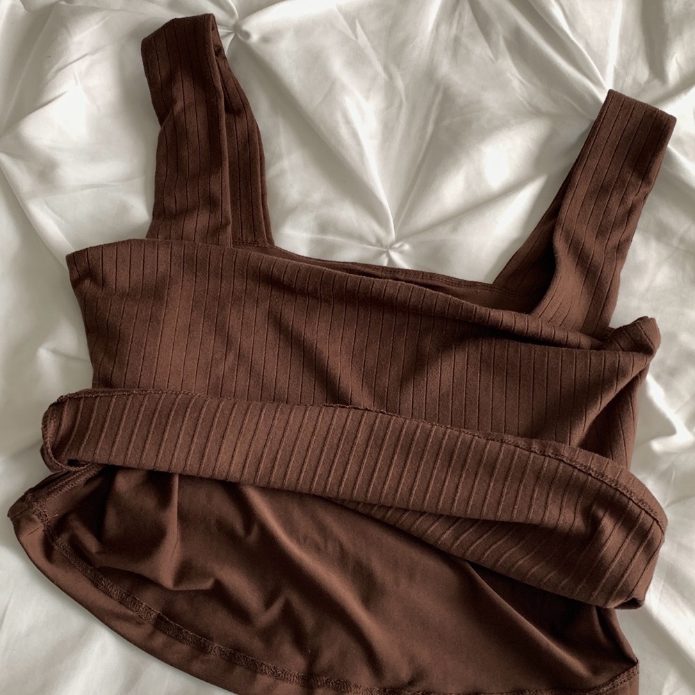 Dynamite cropped square neck top in medium brown - Picture 2 of 6